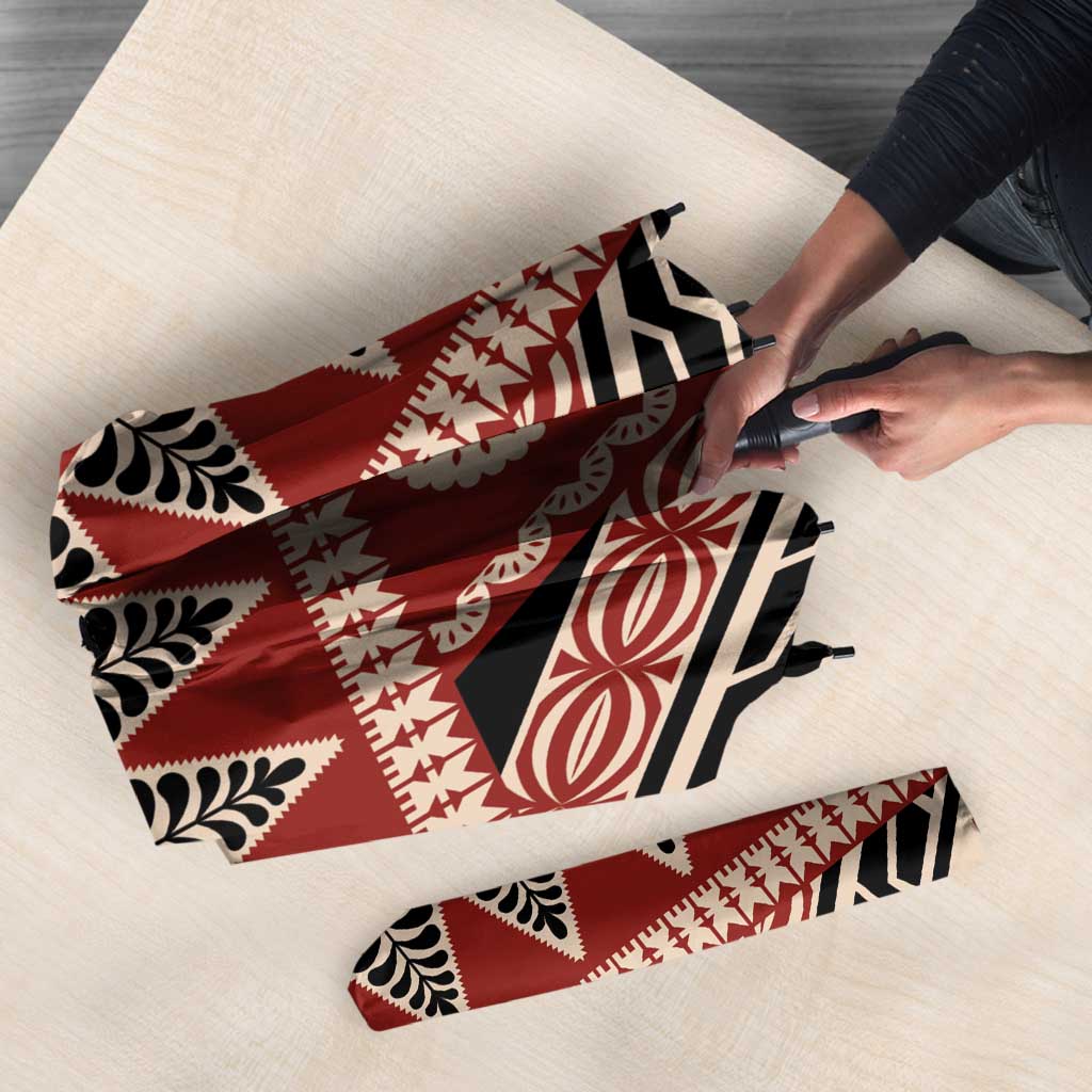 Vintage Bula Fiji Umbrella Red Tapa Masi Motif - Polynesian Pride