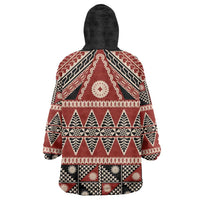 Vintage Bula Fiji Wearable Blanket Hoodie Red Tapa Masi Motif