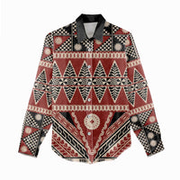 Vintage Bula Fiji Women Casual Shirt Red Tapa Masi Motif