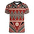 Vintage Bula Fiji Women V-Neck T-Shirt Red Tapa Masi Motif