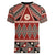 Vintage Bula Fiji Women V-Neck T-Shirt Red Tapa Masi Motif