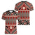 Vintage Bula Fiji Women V-Neck T-Shirt Red Tapa Masi Motif