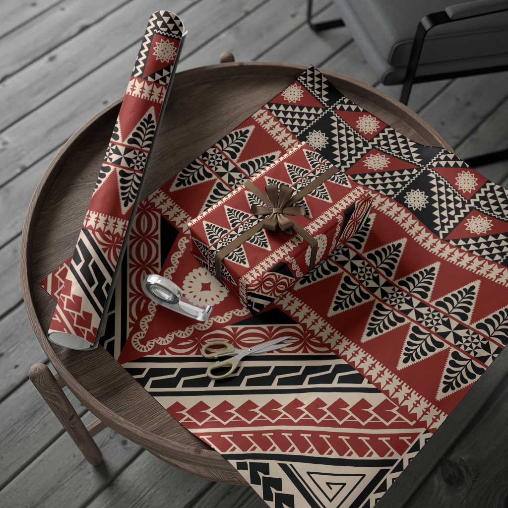 Vintage Bula Fiji Wrapping Paper Red Tapa Masi Motif LT9 - Polynesian Pride