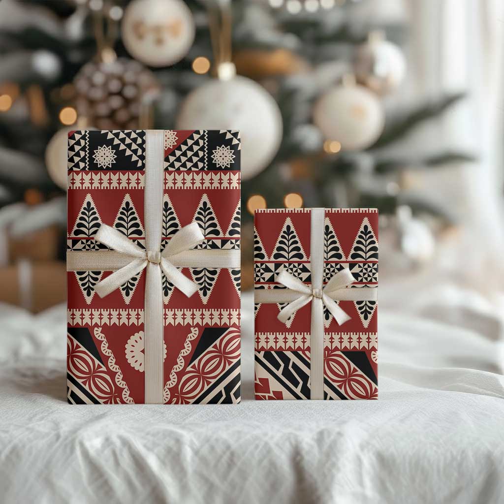 Vintage Bula Fiji Wrapping Paper Red Tapa Masi Motif LT9 - Polynesian Pride