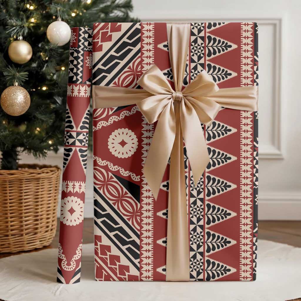 Vintage Bula Fiji Wrapping Paper Red Tapa Masi Motif LT9 - Polynesian Pride