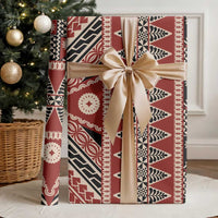 Vintage Bula Fiji Wrapping Paper Red Tapa Masi Motif LT9 - Polynesian Pride