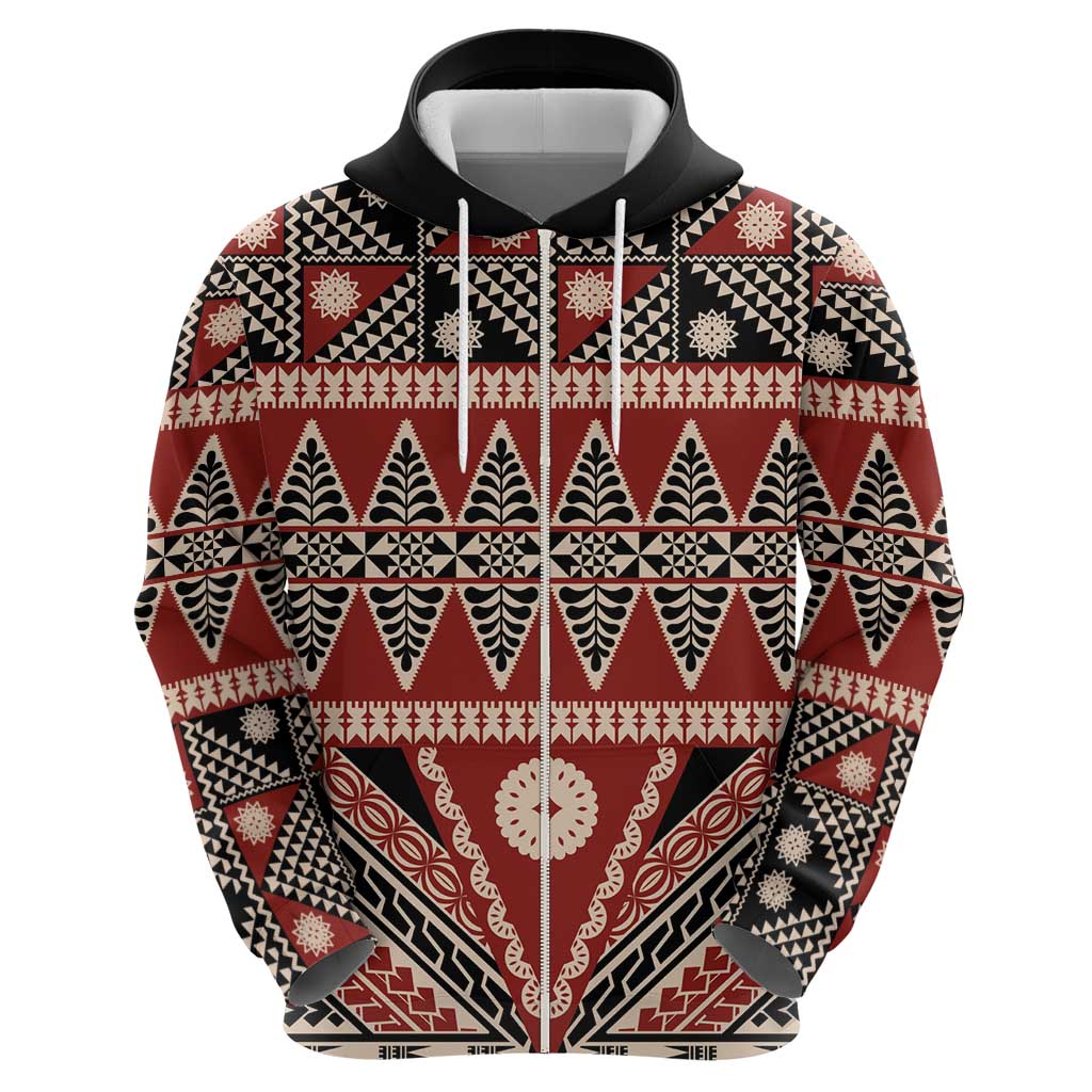 Vintage Bula Fiji Zip Hoodie Red Tapa Masi Motif