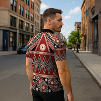 Vintage Bula Fiji Zipper Polo Shirt Red Tapa Masi Motif - Polynesian Pride