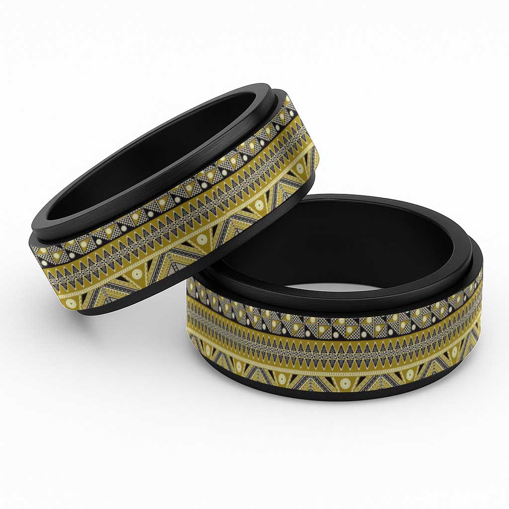 Vintage Bula Fiji Spinner Ring Yellow Tapa Motif Fiji Masi Tribal - Polynesian Pride