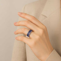 Vintage Bula Fiji Classic Ring Blue Tapa Motif Fiji Masi Tribal - Polynesian Pride