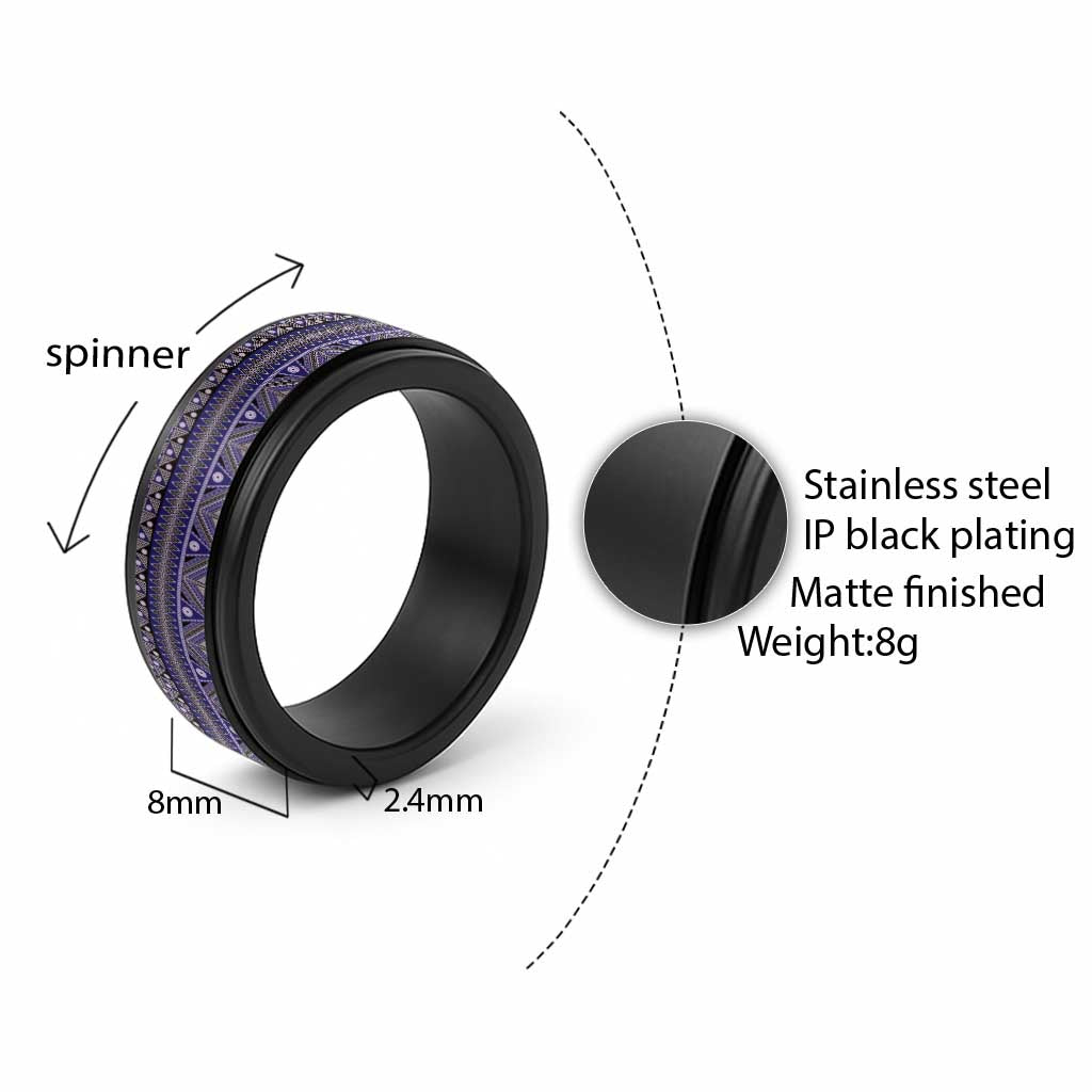 Vintage Bula Fiji Spinner Ring Blue Tapa Motif Fiji Masi Tribal - Polynesian Pride