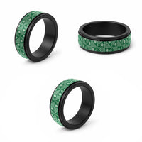 Vintage Bula Fiji Spinner Ring Green Tapa Motif Traditional Island Masi - Polynesian Pride