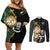 South Africa Protea and New Zealand Couples Matching Off Shoulder Short Dress and Long Sleeve Button Shirts Go All Black-Springboks Rugby with Kente And Maori LT9 Black Green - Polynesian Pride