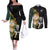 South Africa Protea and New Zealand Couples Matching Off The Shoulder Long Sleeve Dress and Long Sleeve Button Shirts Go All Black-Springboks Rugby with Kente And Maori LT9 Black Green - Polynesian Pride