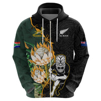 South Africa Protea and New Zealand Hoodie Go All Black-Springboks Rugby with Kente And Maori LT9 - Polynesian Pride