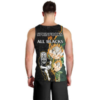 South Africa Protea and New Zealand Men Tank Top Go All Black-Springboks Rugby with Kente And Maori LT9 - Polynesian Pride