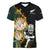 South Africa Protea and New Zealand Women V Neck T Shirt Go All Black-Springboks Rugby with Kente And Maori LT9 Female Black Green - Polynesian Pride