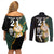 Custom South Africa Protea and New Zealand Couples Matching Off Shoulder Short Dress and Long Sleeve Button Shirts Go All Black-Springboks Rugby with Kente And Maori LT9 - Polynesian Pride