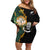 Custom South Africa Protea and New Zealand Off Shoulder Short Dress Go All Black-Springboks Rugby with Kente And Maori LT9 Women Black Green - Polynesian Pride