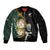 Custom South Africa Protea and New Zealand Sleeve Zip Bomber Jacket Go All Black-Springboks Rugby with Kente And Maori LT9 Unisex Black Green - Polynesian Pride