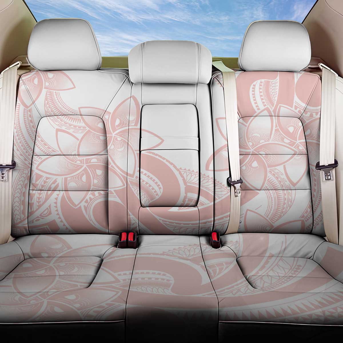 Polynesian Tribal Plumeria Lotu Tamaiti Back Car Seat Cover Pastel Blush - Polynesian Pride