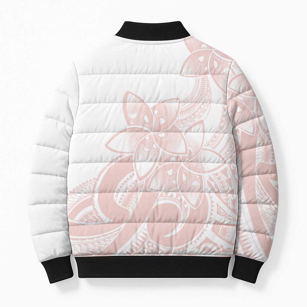 Polynesian Tribal Plumeria Lotu Tamaiti Bomber Puffer Jacket Pastel Blush LT9 - Polynesian Pride