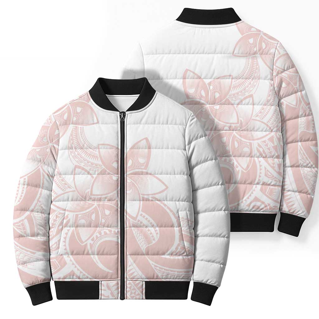Polynesian Tribal Plumeria Lotu Tamaiti Bomber Puffer Jacket Pastel Blush LT9 - Polynesian Pride