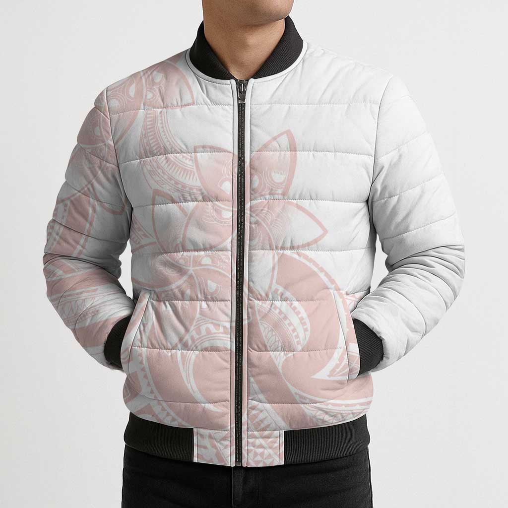 Polynesian Tribal Plumeria Lotu Tamaiti Bomber Puffer Jacket Pastel Blush LT9 - Polynesian Pride