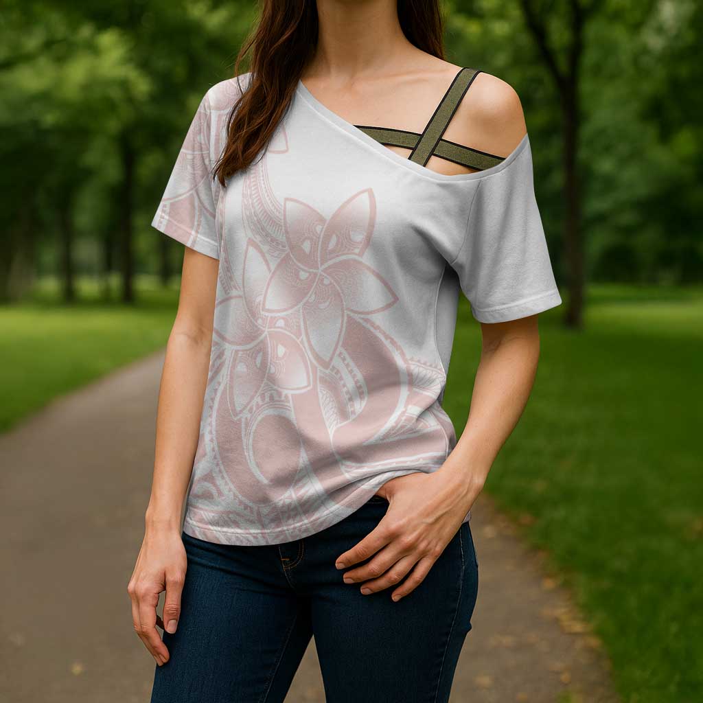 Polynesian Tribal Plumeria Lotu Tamaiti Cross Shoulder Shirt Pastel Blush LT9 - Polynesian Pride