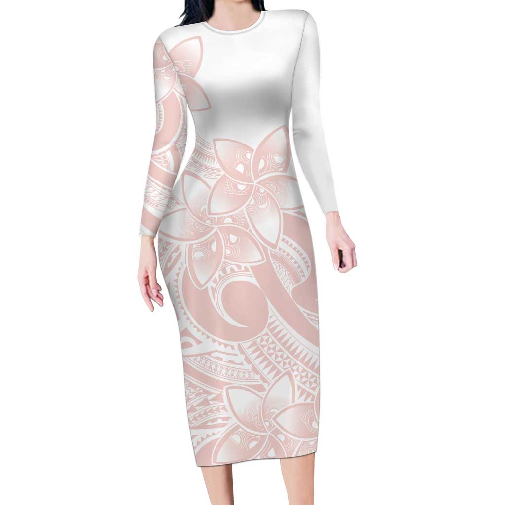 Polynesian Tribal Plumeria Lotu Tamaiti Family Matching Long Sleeve Bodycon Dress and Hawaiian Shirt Pastel Blush - Polynesian Pride