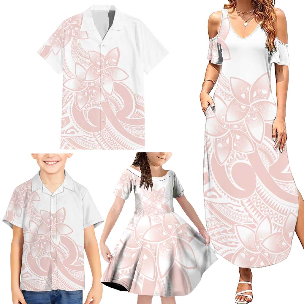 Polynesian Tribal Plumeria Lotu Tamaiti Family Matching Summer Maxi Dress and Hawaiian Shirt Pastel Blush - Polynesian Pride
