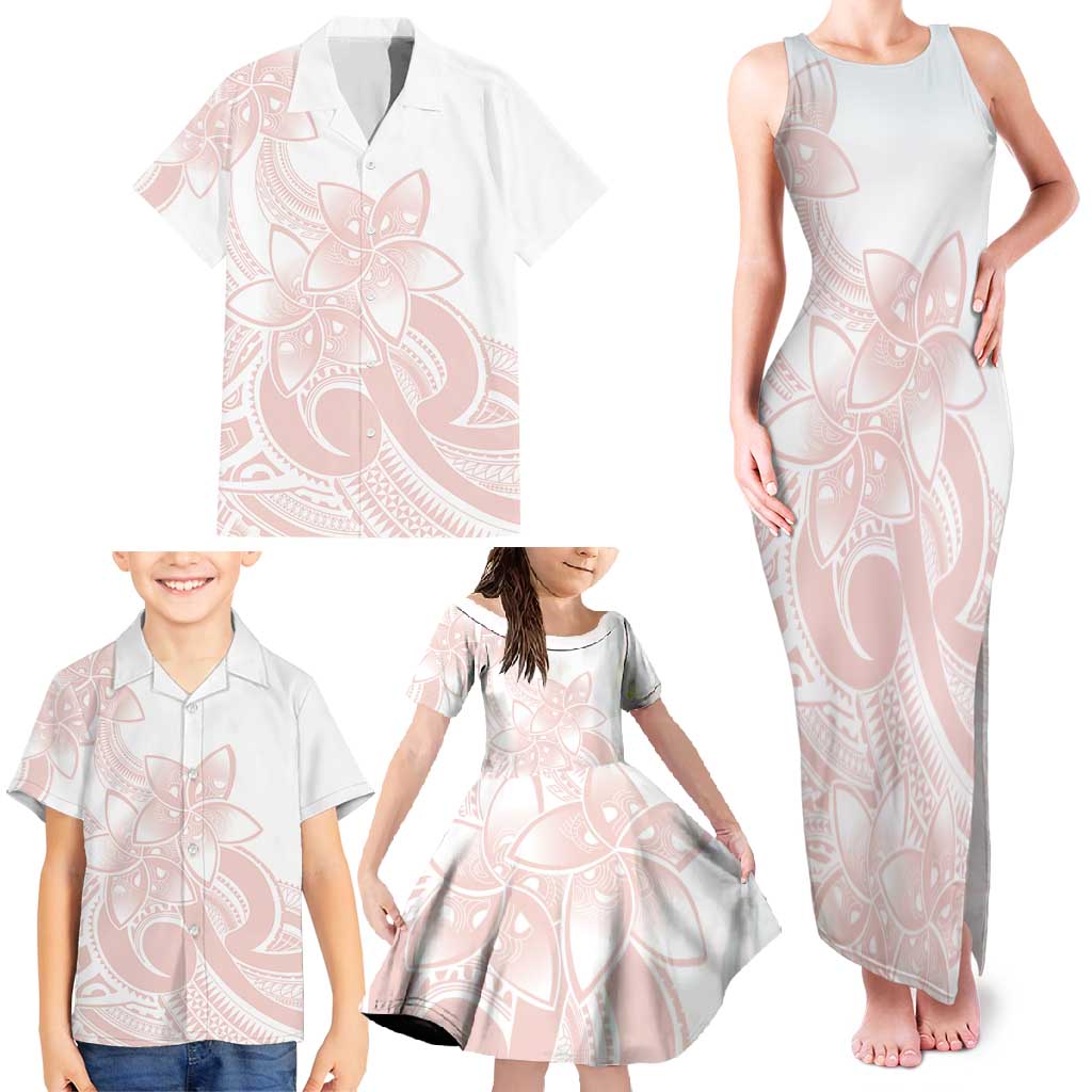 Polynesian Tribal Plumeria Lotu Tamaiti Family Matching Tank Maxi Dress and Hawaiian Shirt Pastel Blush - Polynesian Pride