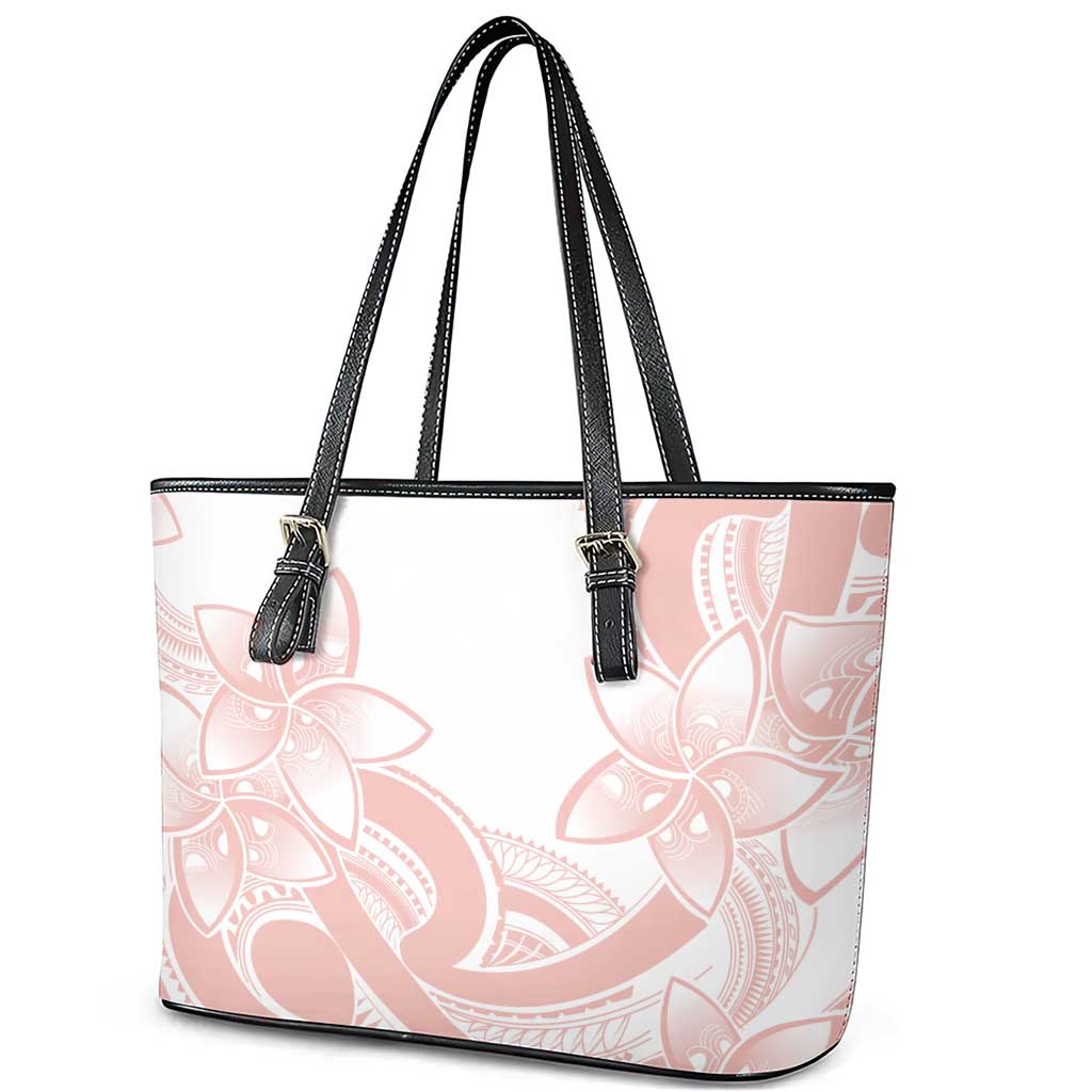 Polynesian Tribal Plumeria Lotu Tamaiti Leather Tote Bag Pastel Blush - Polynesian Pride