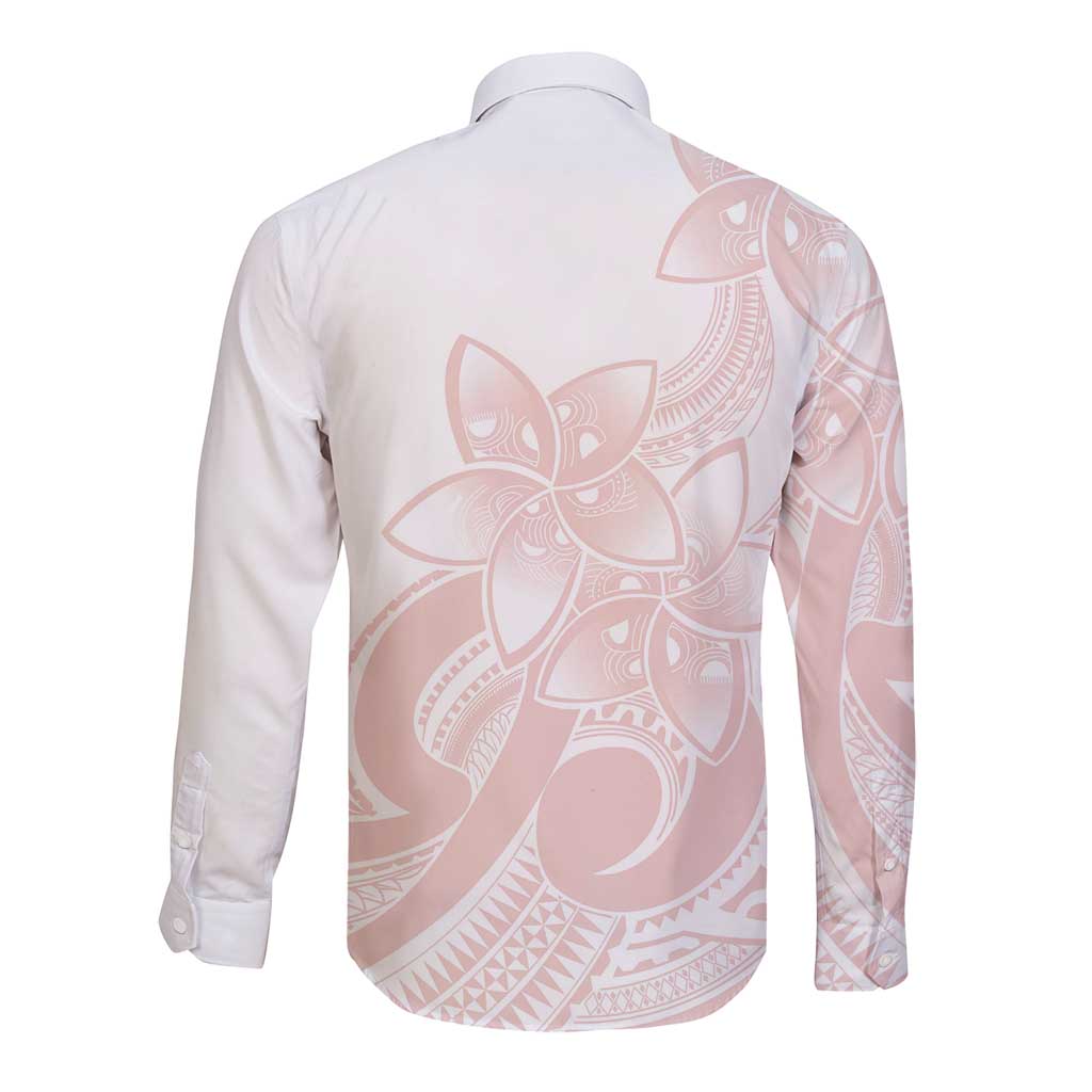 Polynesian Tribal Plumeria Lotu Tamaiti Long Sleeve Button Shirt Pastel Blush LT9 - Polynesian Pride
