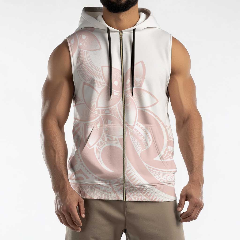 Polynesian Tribal Plumeria Lotu Tamaiti Sleeveless Zip Hoodie Pastel Blush - Polynesian Pride