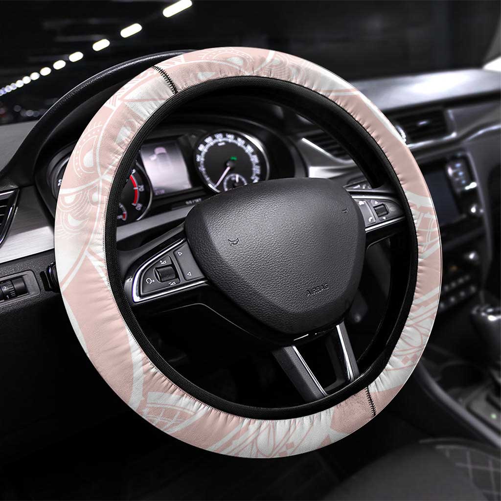 Polynesian Tribal Plumeria Lotu Tamaiti Steering Wheel Cover Pastel Blush LT9 Universal Fit Blush - Polynesian Pride