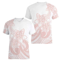 Polynesian Tribal Plumeria Lotu Tamaiti Women V-Neck T-Shirt Pastel Blush - Polynesian Pride