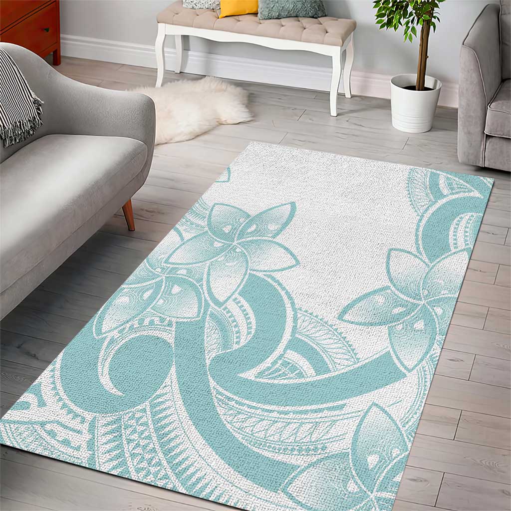 Polynesian Tribal Plumeria Lotu Tamaiti Area Rug Pastel Cyan - Polynesian Pride