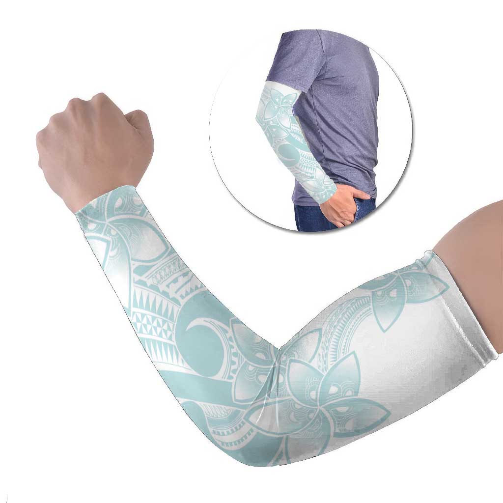 Polynesian Tribal Plumeria Lotu Tamaiti Arm Sleeves Pastel Cyan - Polynesian Pride