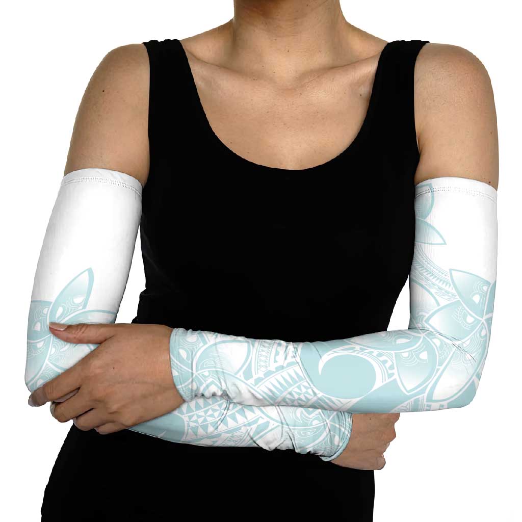 Polynesian Tribal Plumeria Lotu Tamaiti Arm Sleeves Pastel Cyan - Polynesian Pride