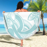 Polynesian Tribal Plumeria Lotu Tamaiti Beach Blanket Pastel Cyan LT9 - Polynesian Pride