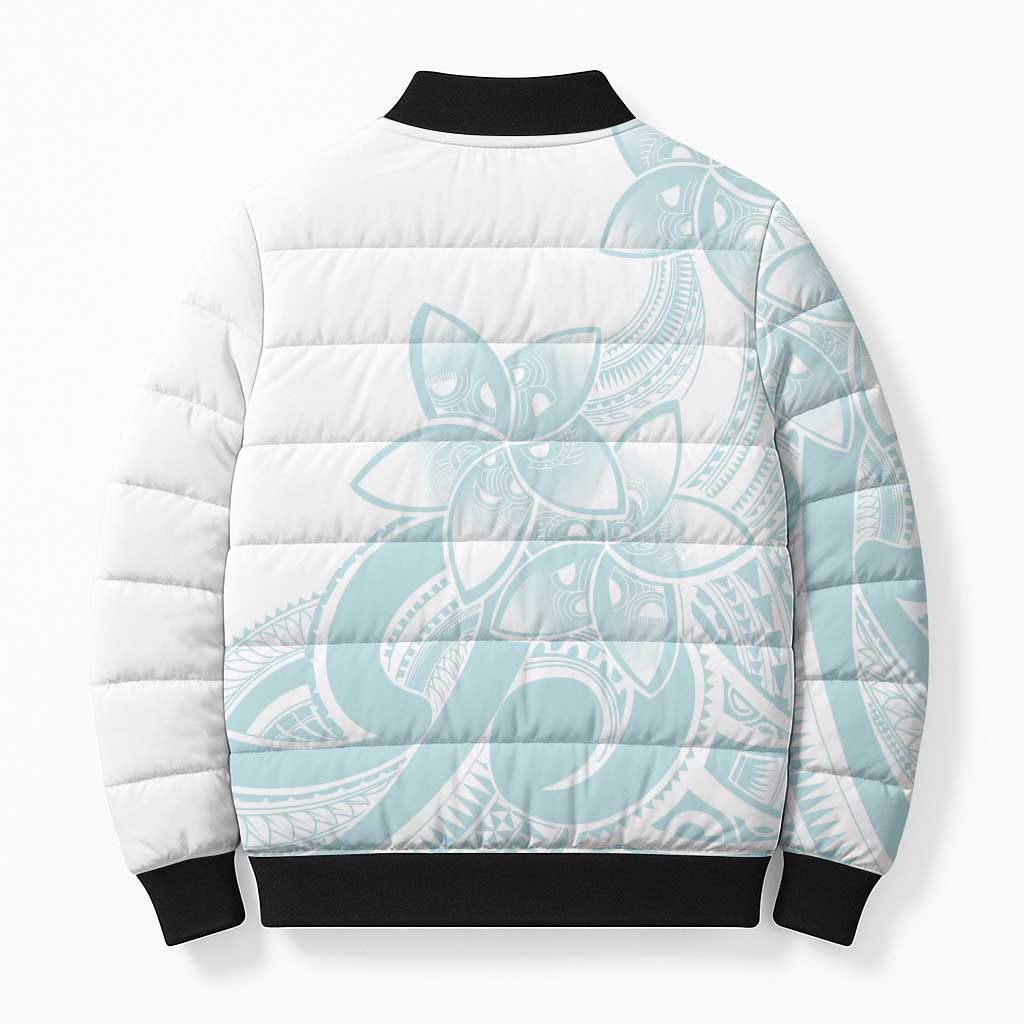 Polynesian Tribal Plumeria Lotu Tamaiti Bomber Puffer Jacket Pastel Cyan LT9 - Polynesian Pride