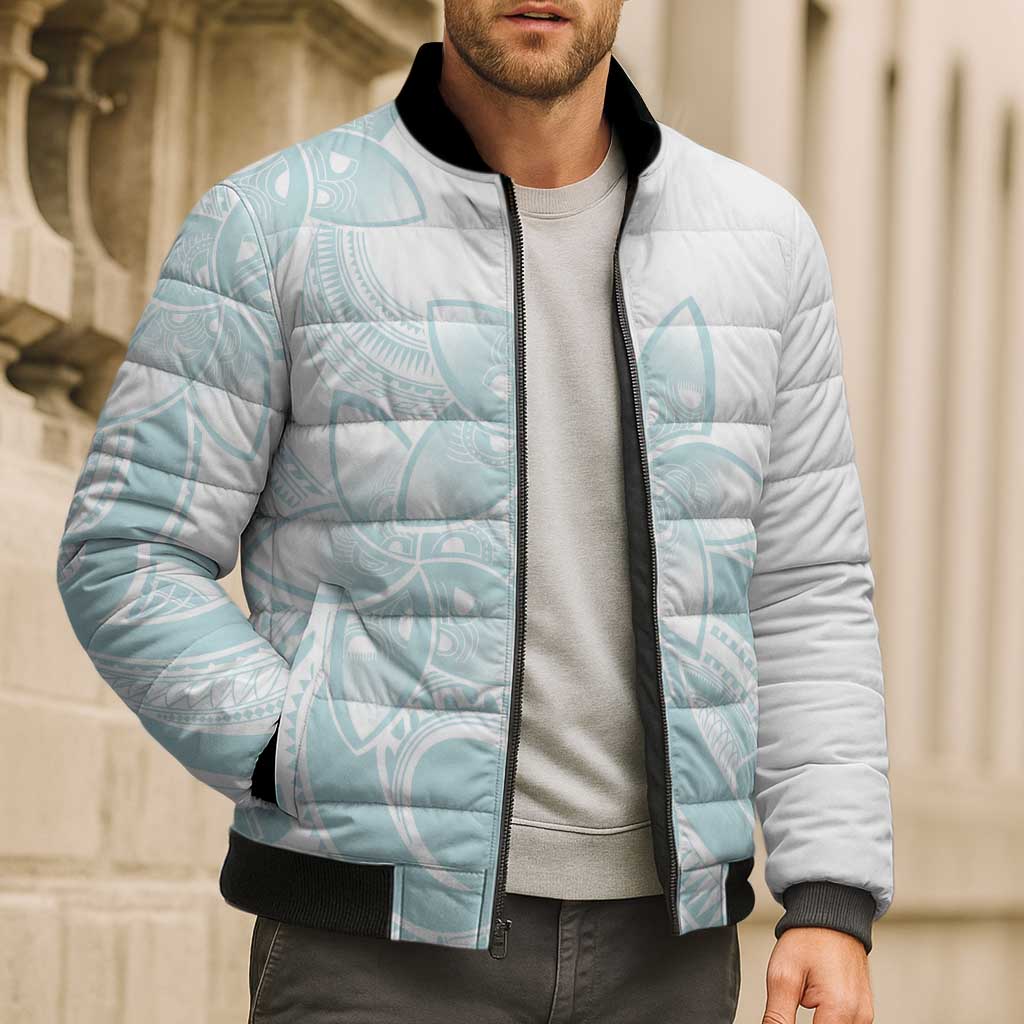 Polynesian Tribal Plumeria Lotu Tamaiti Bomber Puffer Jacket Pastel Cyan LT9 - Polynesian Pride