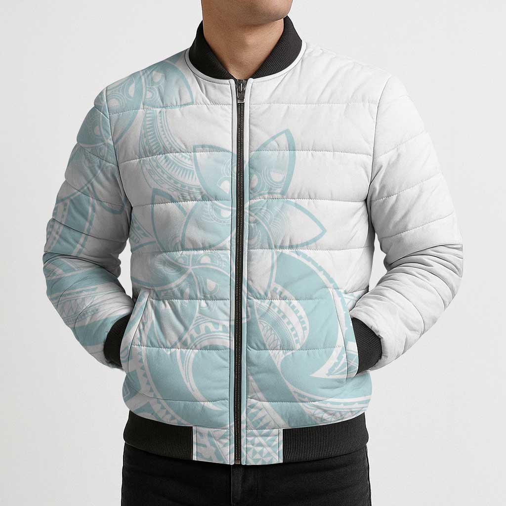 Polynesian Tribal Plumeria Lotu Tamaiti Bomber Puffer Jacket Pastel Cyan LT9 - Polynesian Pride
