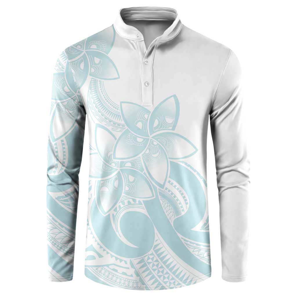 Polynesian Tribal Plumeria Lotu Tamaiti Button Sweatshirt Pastel Cyan LT9 Cyan - Polynesian Pride