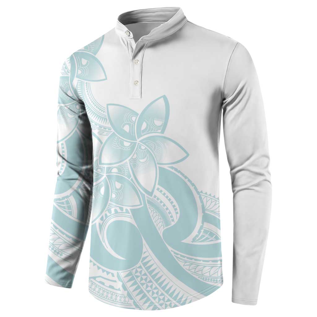 Polynesian Tribal Plumeria Lotu Tamaiti Button Sweatshirt Pastel Cyan LT9 - Polynesian Pride
