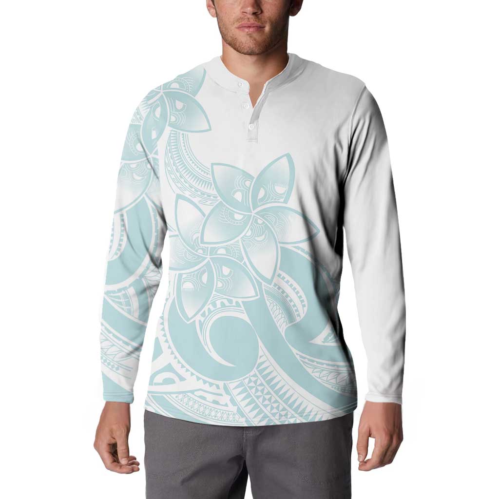 Polynesian Tribal Plumeria Lotu Tamaiti Button Sweatshirt Pastel Cyan LT9 - Polynesian Pride