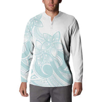 Polynesian Tribal Plumeria Lotu Tamaiti Button Sweatshirt Pastel Cyan LT9 - Polynesian Pride
