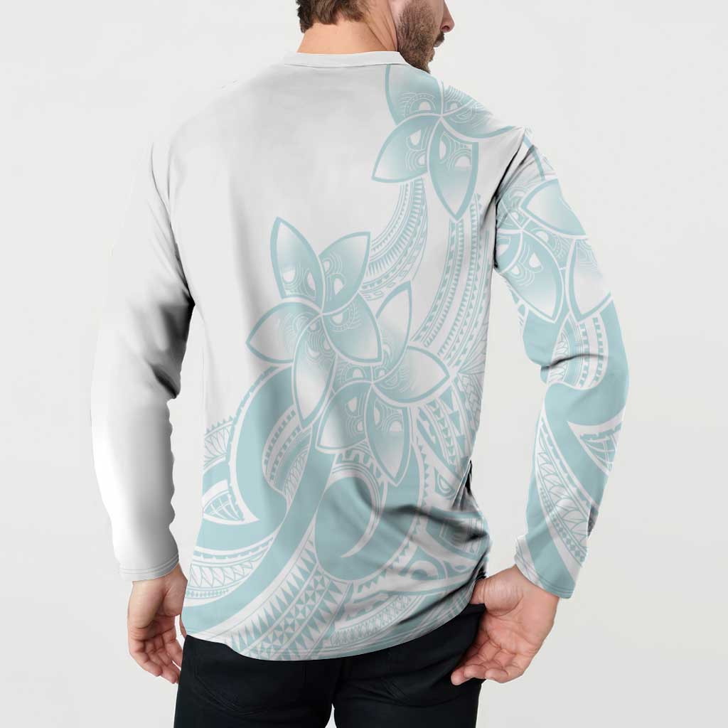 Polynesian Tribal Plumeria Lotu Tamaiti Button Sweatshirt Pastel Cyan LT9 - Polynesian Pride