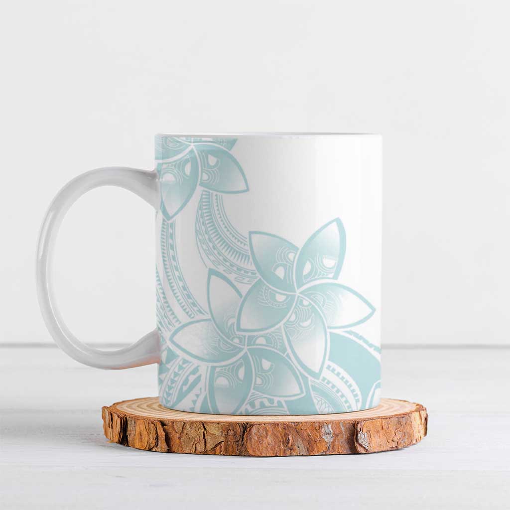 Polynesian Tribal Plumeria Lotu Tamaiti Ceramic Mug Pastel Cyan - Polynesian Pride